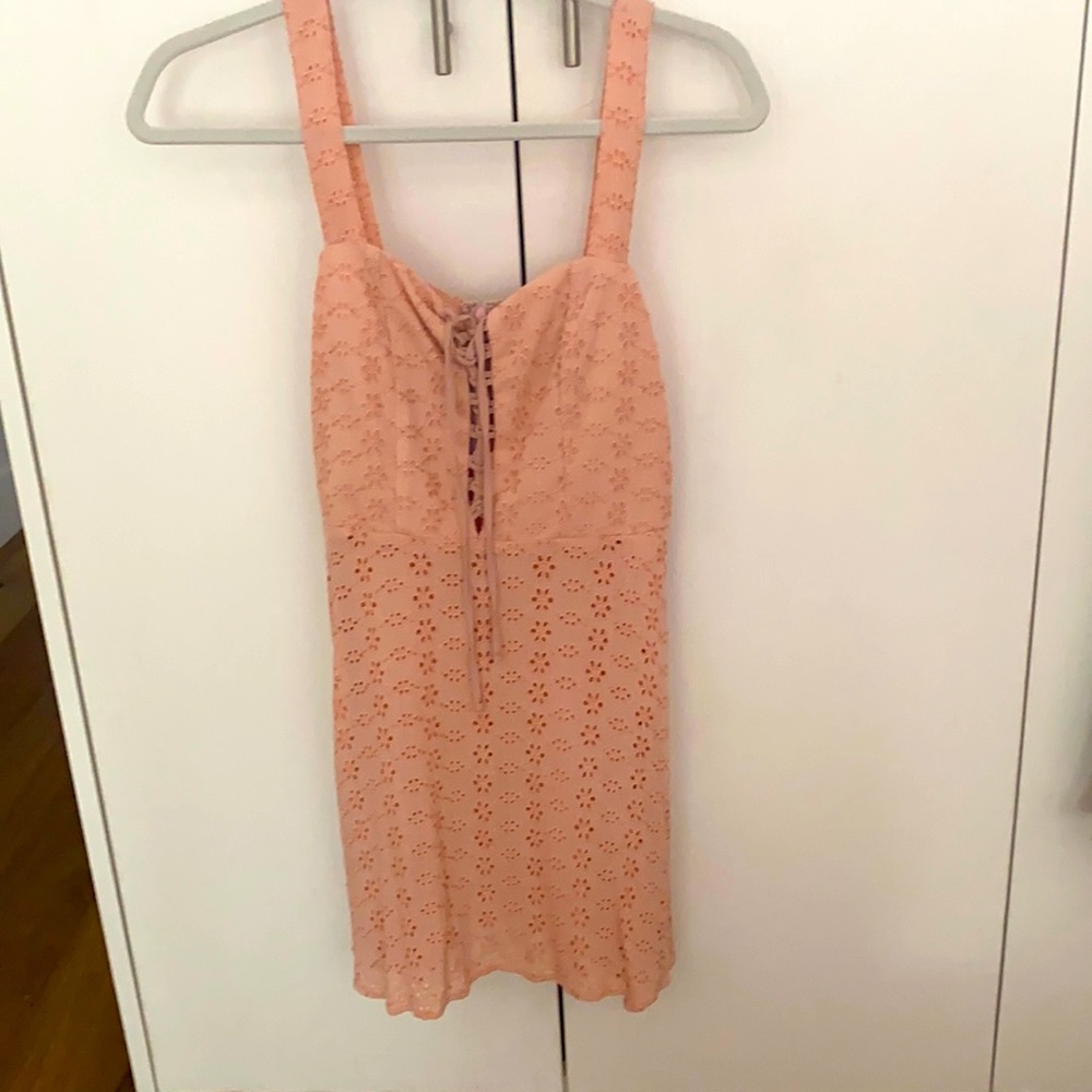 Flynn Skye pink eyelet lace up dress S